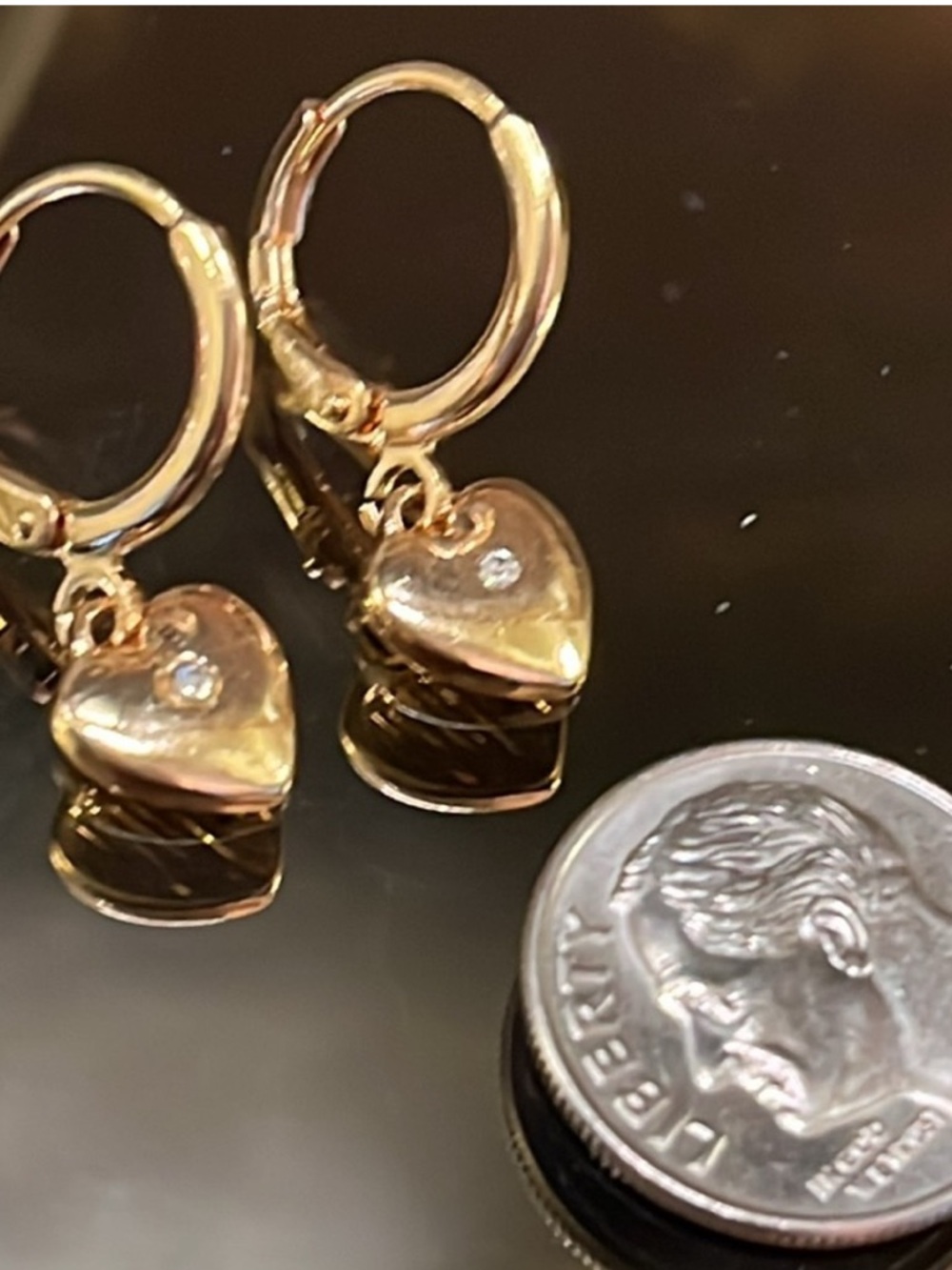 Gold Heart Huggie Hoop Earrings - Picture 2 of 4